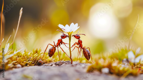 Valentinstag, Ameisen schenken sich Blumen.