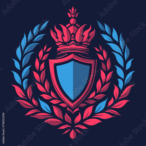 Royal Elegance: Vibrant Heraldic Shield with Crown and Laurels"
