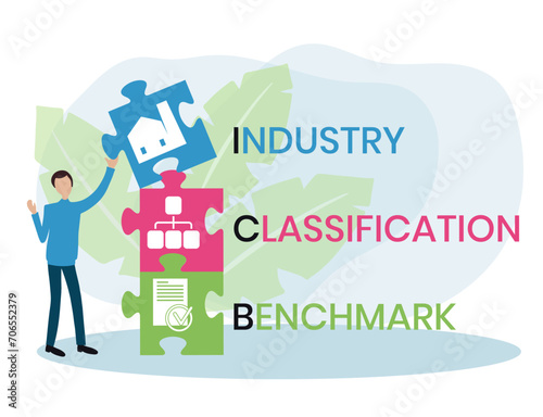 ICB - Industry Classification Benchmark acronym. business concept background. vector illustration concept with keywords and icons. lettering illustration with icons for web banner, flyer