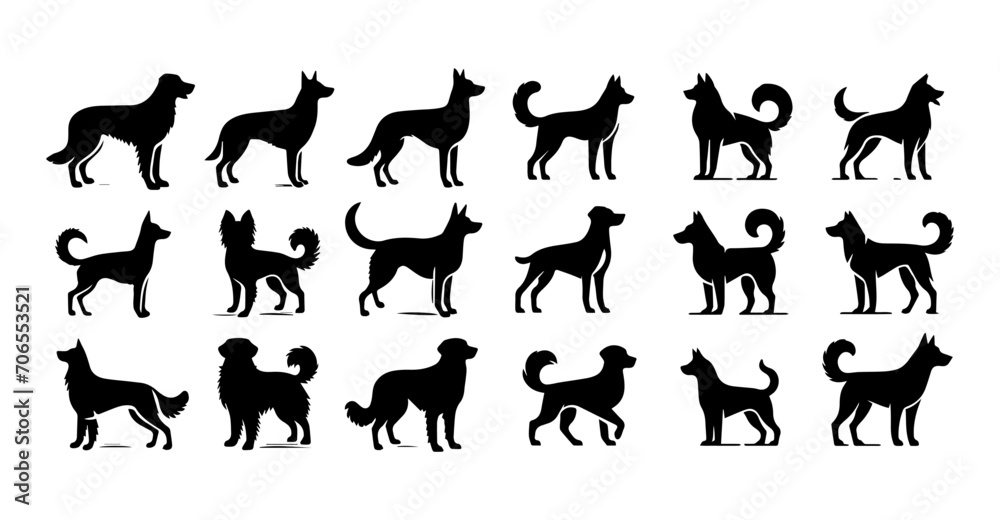 vector set of dogs collection with a simple silhouette style