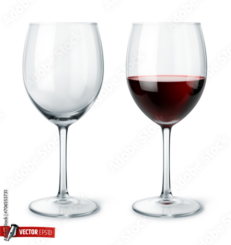 Vector realistic illustration of red wine glasses on a white background.