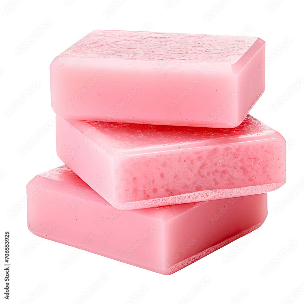 Handmade Pink Soap Bars with Bubble isolated on white background Handmade Pink Soap Bars with Bubble isolated on white background