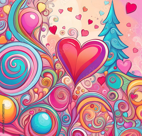 Abstract romantic holiday card for Valentine's Day, vector illustration, design for greeting card,