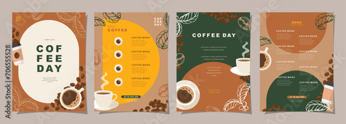 Set of sketch banners with coffee beans and leaves on minimal background for invitations, cards, banner, poster, cover, cafe menu or another template design. vector illustration.