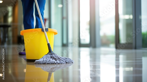 mop and bucket for mopping the floor photo