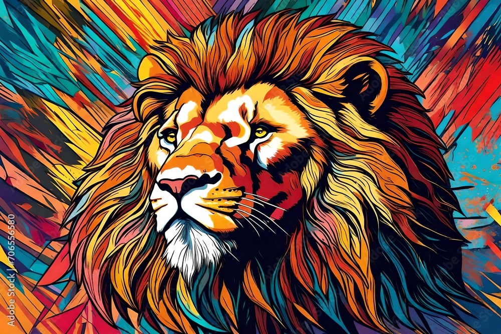 Lion head in pop art style