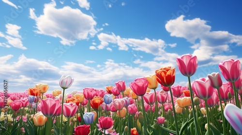 Spring Tulip Delight Under Blue Sky - AI Generated © VisualMarketplace