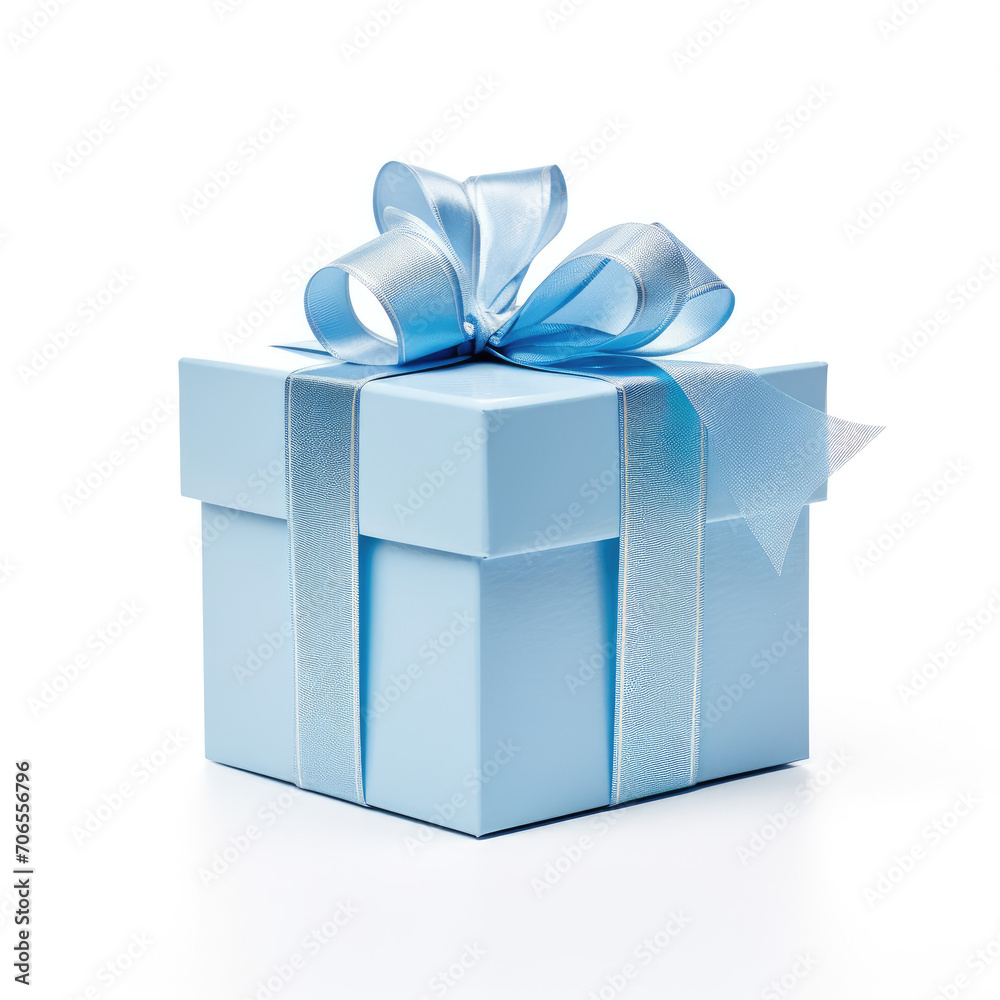 Fototapeta premium beautiful blue gift box for a kid isolated on clear white background
