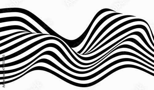 Abstract wave background, black and white wavy stripes or lines design. Optical art.