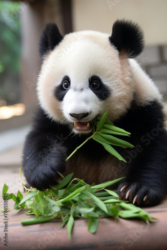 panda eats bamboo leaves during the day.nature