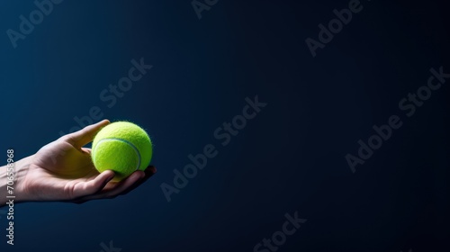 Hand holding tennis ball isolated in dark blue background © setiadio