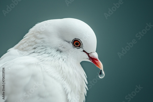World Water Day. Water for peace concept. Close-up of a white pigeon with a drop of water falling from its beak © Concept Island