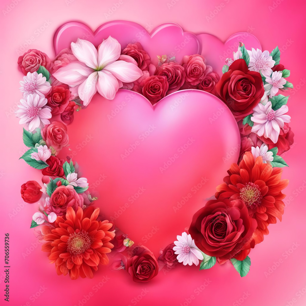 Bright card with a heart and flowers for Valentine's Day greetings. Bright card with a heart and flowers for Valentine's Day greetings.