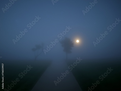 human is walking in the foggy night
