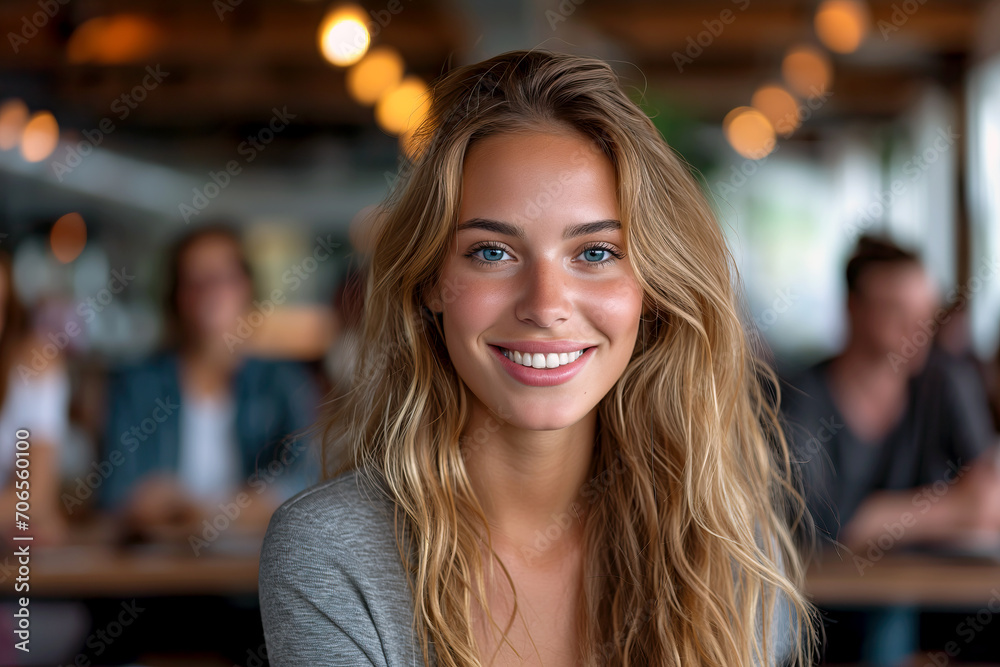 Smiling Woman With Long Blonde Hair Smiling Woman With Long Blonde Hair