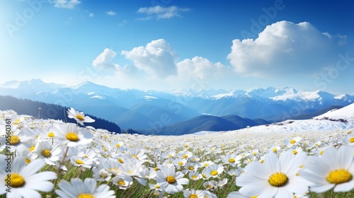 Snow-Kissed Daisy Field in Winter - AI Generated