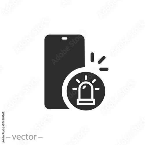 phone with beacon siren icon, emergency call center, first aid calling, flat symbol on white background - vector illustration