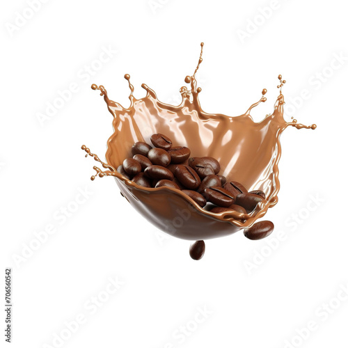 coffee beans falling into a splash of liquid
