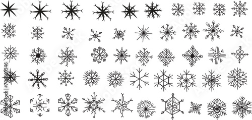 Cute snowflakes collection isolated on white background. Flat snow icons