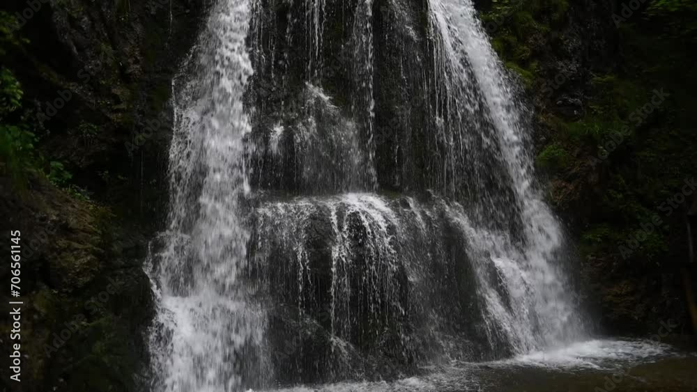 Slowmotion of a closeup of the main waterfall at Josepsthaler Wasserfälle Slowmotion of a closeup of the main waterfall at Josepsthaler Wasserfälle