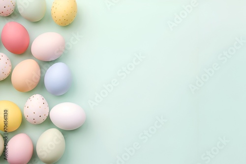 Set of easter eggs flat design on  light blue background  pastel  easter concept