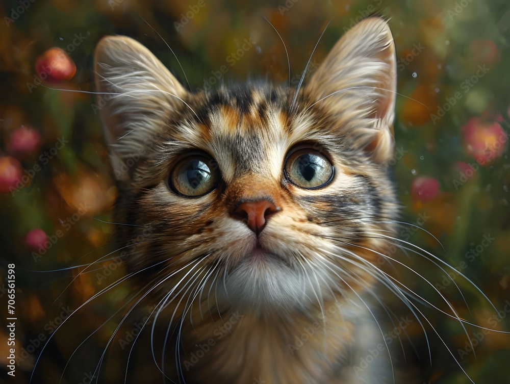 Fototapeta Sweet young cat looking in the camera. Kitten cam. beautiful kitten. Screensaver. Wallpaper