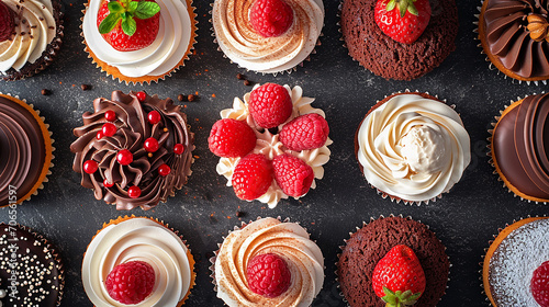 mini torte panna e fragola e panna e cioccolato viste dall'alto