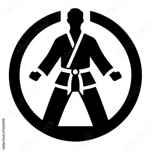 Karate Belt Icon with man vector silhouette, black color silhouette