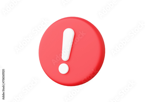 Red circle warning problem symbol icon on isolated background. error alert safety concept. 3d render illustration