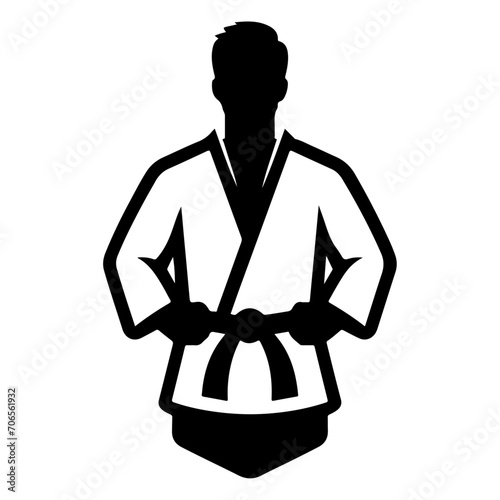 Karate Belt Icon with man vector silhouette, black color silhouette
