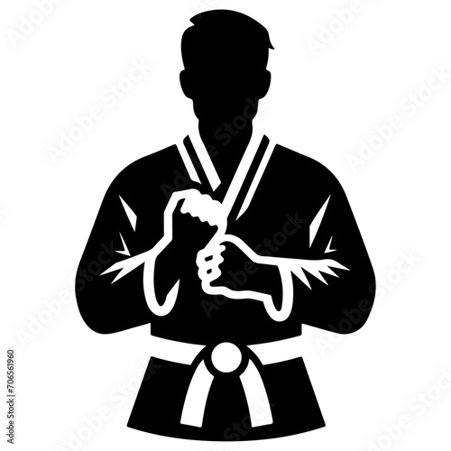 Karate Belt Icon with man vector silhouette, black color silhouette