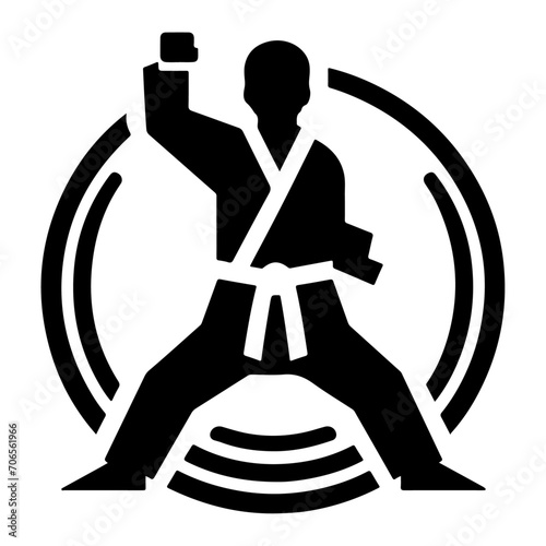 Karate Belt Icon with man vector silhouette, black color silhouette