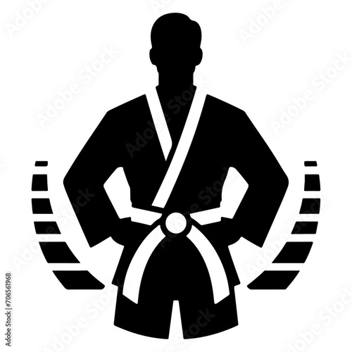 Karate Belt Icon with man vector silhouette, black color silhouette