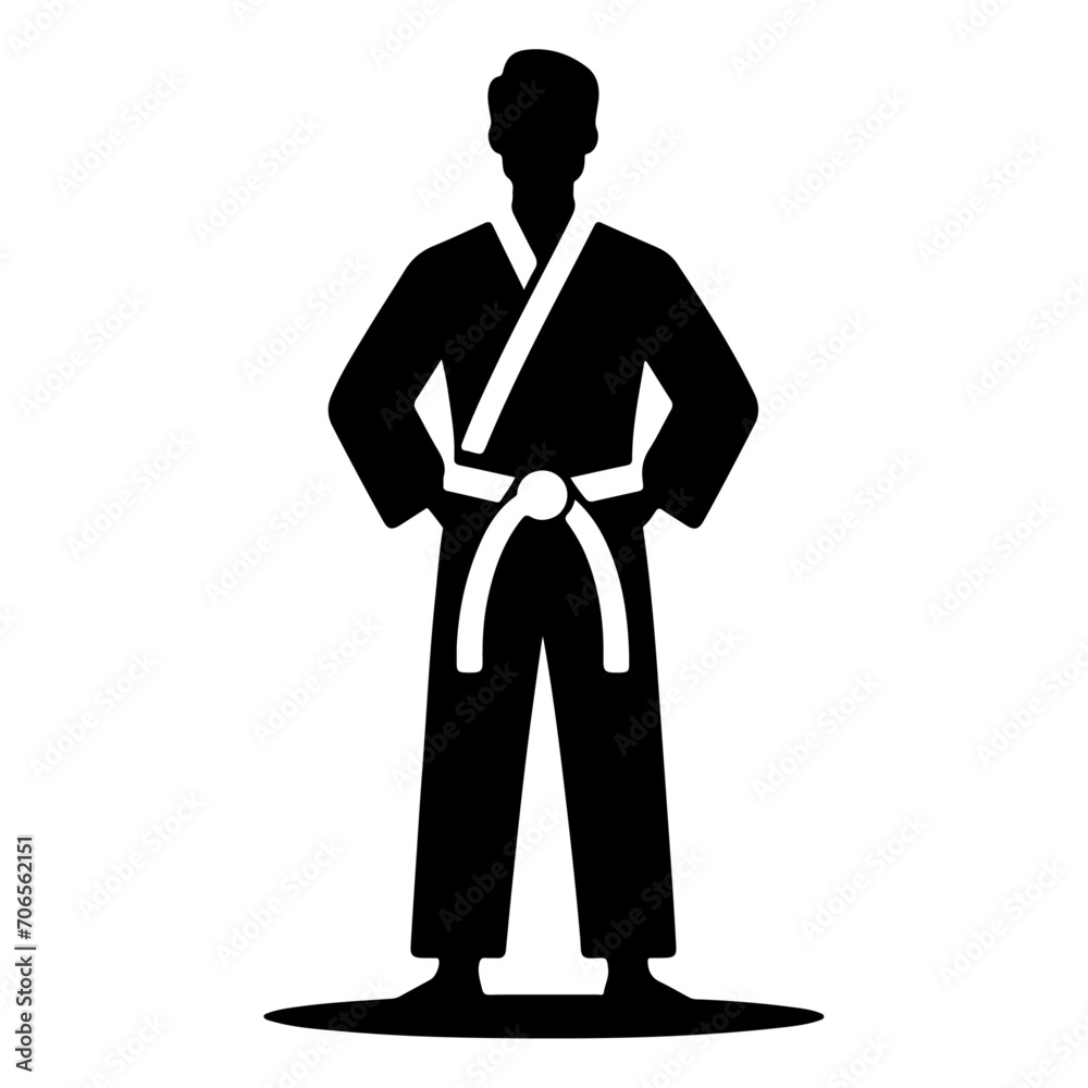 Karate Belt Icon with man vector silhouette, black color silhouette Karate Belt Icon with man vector silhouette, black color silhouette