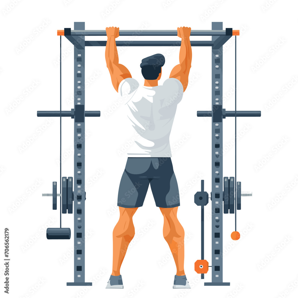 Fototapeta premium A man is working out in the gym, on a full-length white background, flat illustration