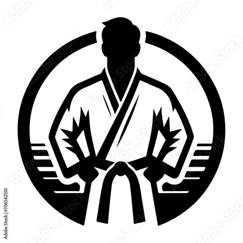 Karate Belt Icon with man vector silhouette, black color silhouette