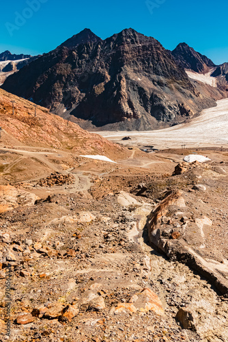 Alpine summer view at Wildspitzbahn cable car, Pitztal Glacier, Imst, Tyrol, Austria photo