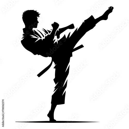 minimal Karate kick vector silhouette, black color silhouette