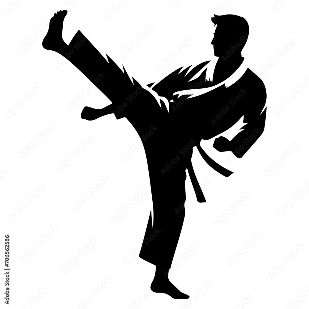 minimal Karate kick vector silhouette, black color silhouette