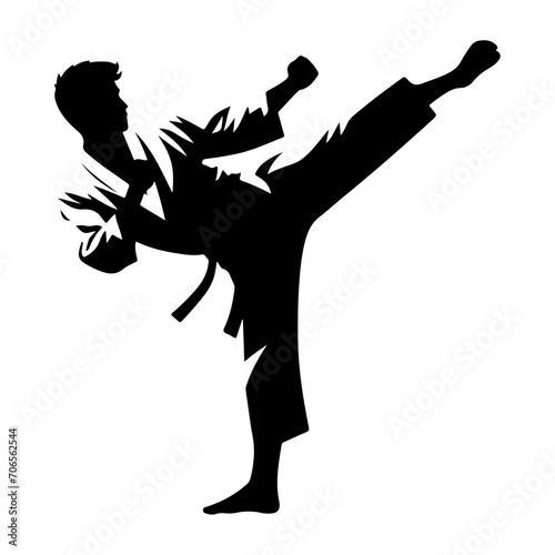 minimal Karate kick vector silhouette, black color silhouette