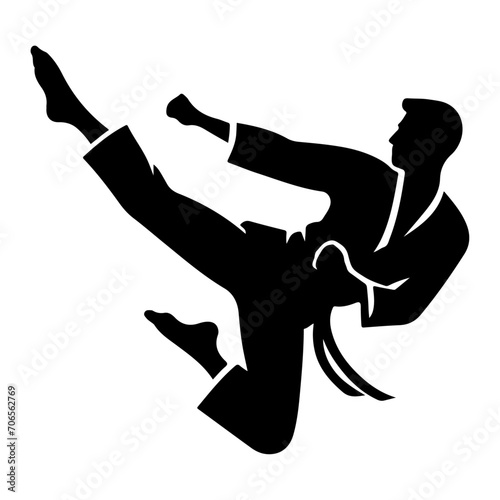 minimal Karate kick vector silhouette, black color silhouette