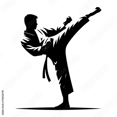 minimal Karate kick vector silhouette, black color silhouette