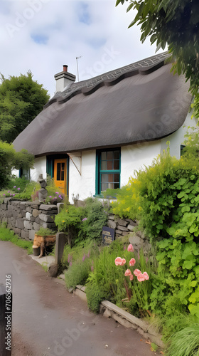 Irish Charm: Thatched Cottage on Saint Patrick's Day AI-Generative