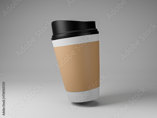 3d realistic coffee cup with cardboard mockup