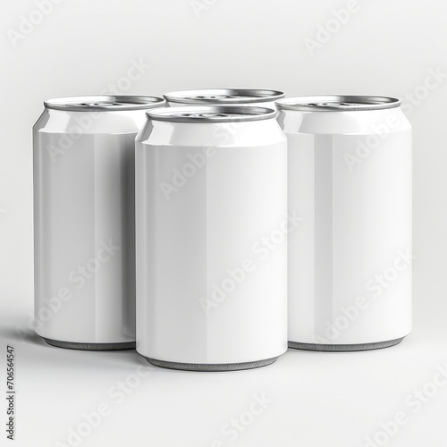 Layout of 4 cans for your design, full white photo on a white background
