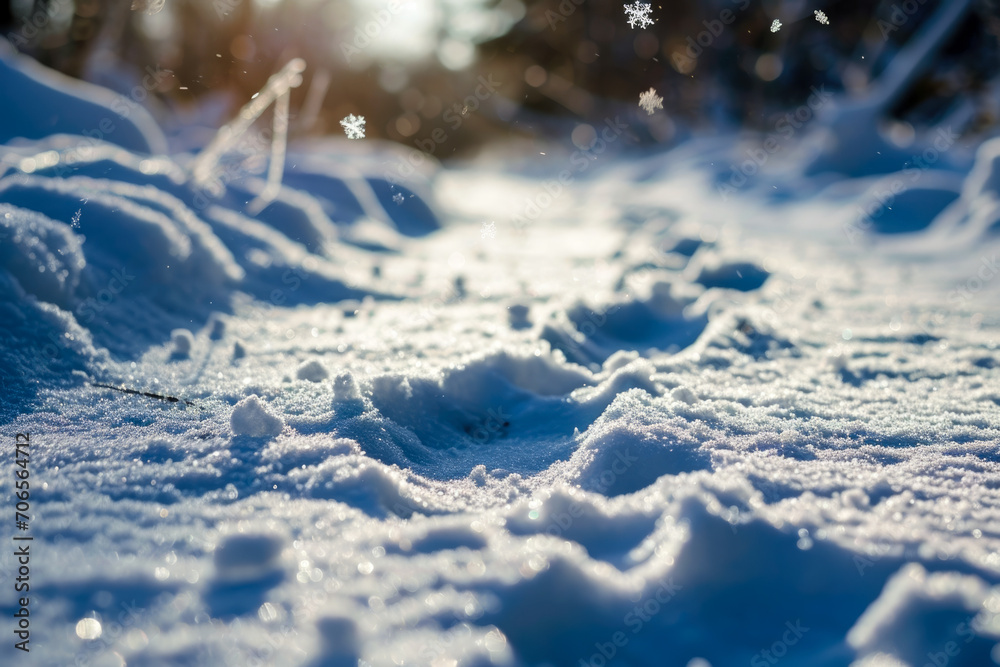 snow texture with flakes and footprints snow texture with flakes and footprints