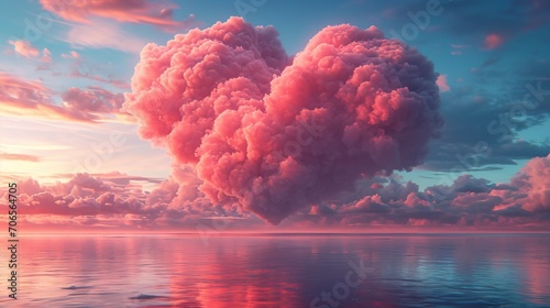 Cœur en forme de nuages et de plumes dans le ciel