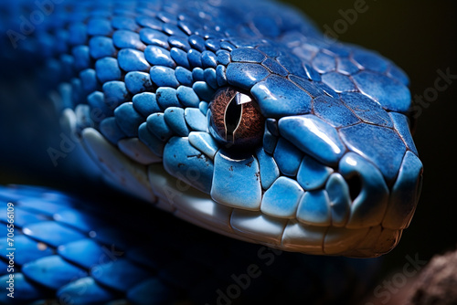 cobra snake, closeup face of blue viper snake, black background