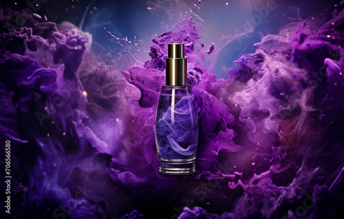 bottle of purple perfume with smoke