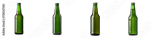 A set of mock up green beer bottle without label isolated on a transparent background PNG